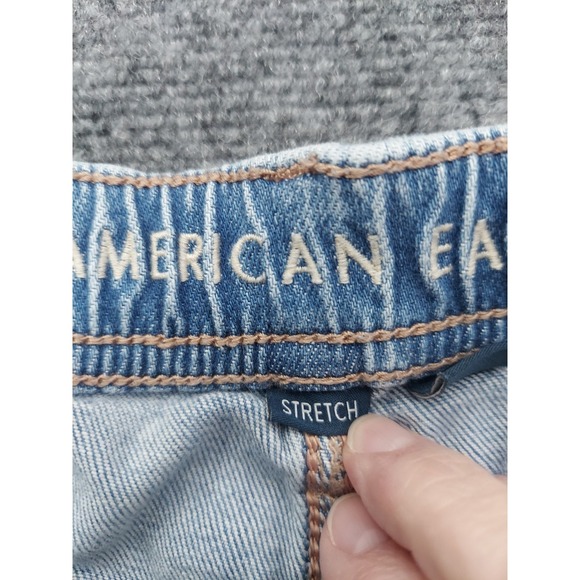American Eagle Denim Shorts Womens 6 Blue Easy Shortie Cuffed Elastic Back Waist - Picture 8 of 11